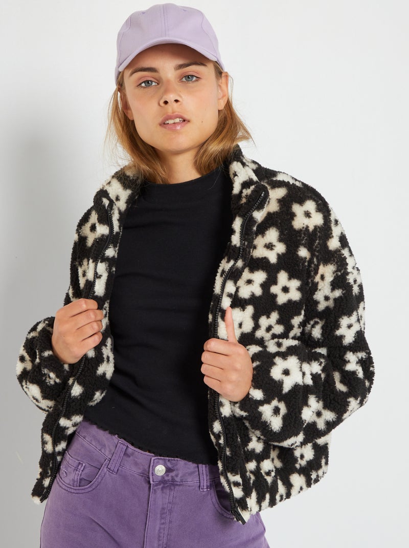 Chaqueta de borreguito con cuello chimenea NEGRO - Kiabi