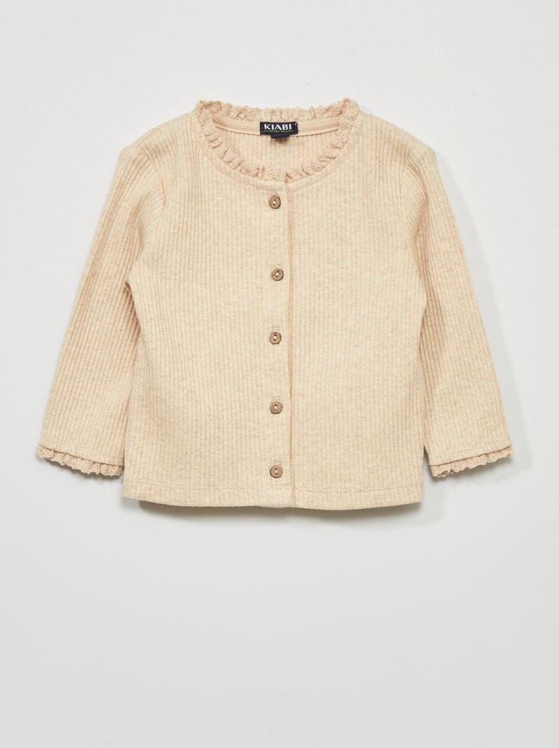 Chaqueta de canalé con encaje BEIGE - Kiabi