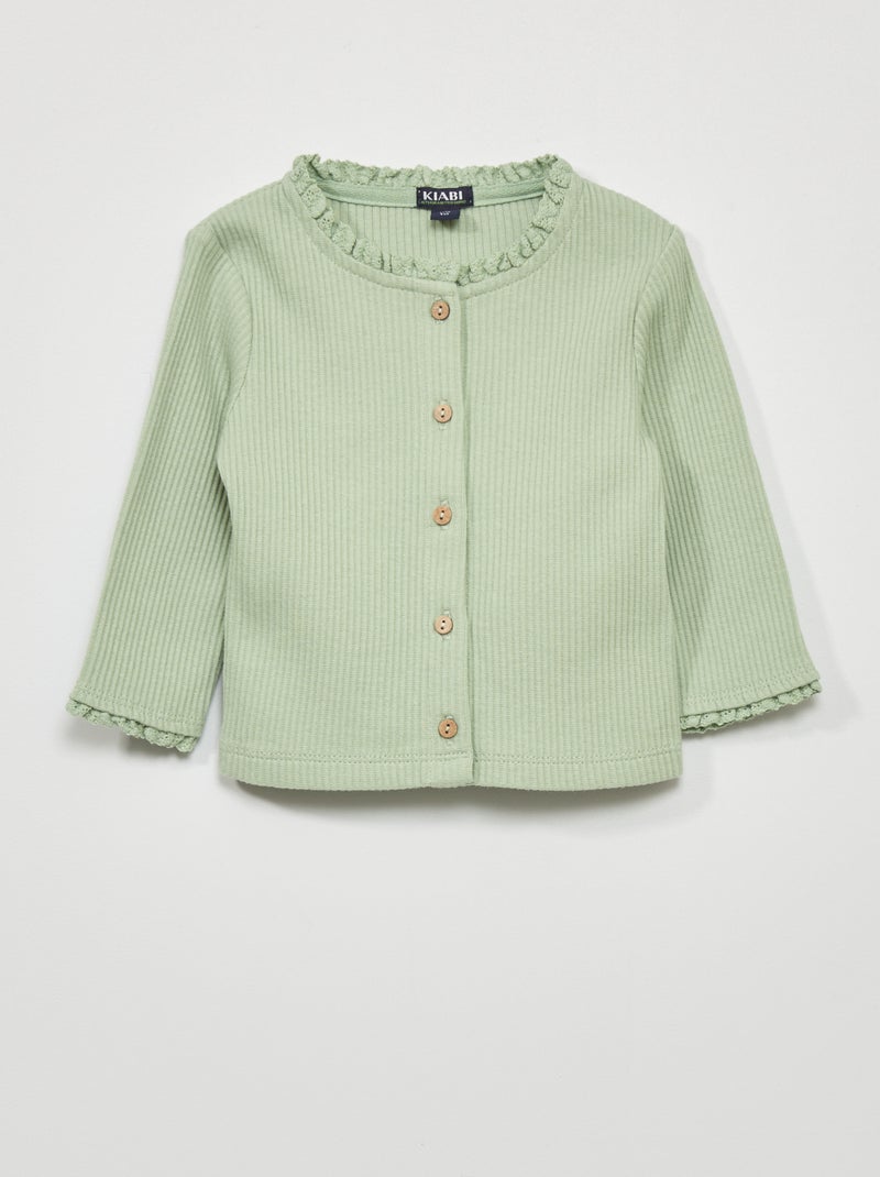 Chaqueta de canalé con encaje VERDE - Kiabi