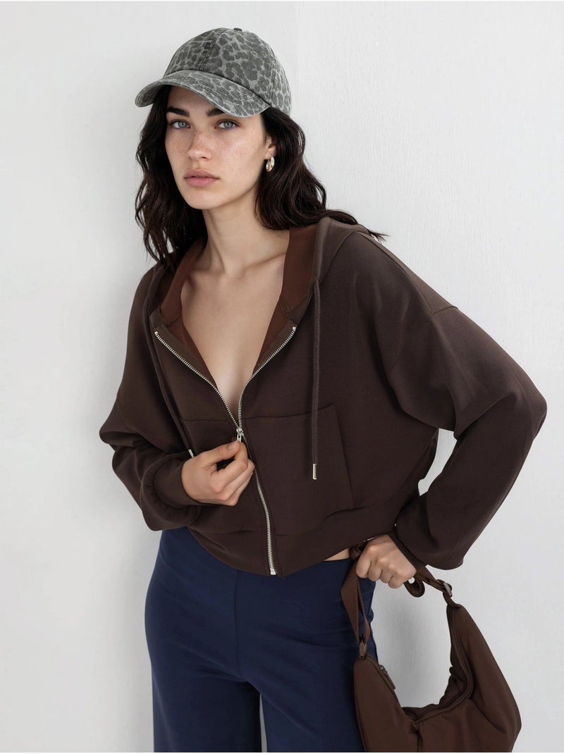 Chaqueta de corte relajado con capucha y cremallera busem Marrón chocolate - Kiabi