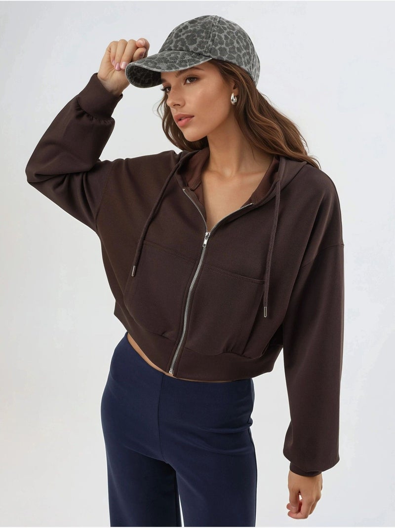Chaqueta de corte relajado con capucha y cremallera busem Marrón oscuro - Kiabi