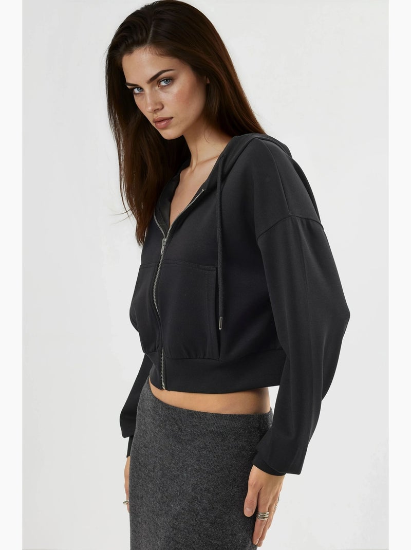 Chaqueta de corte relajado con capucha y cremallera busem Negro - Kiabi