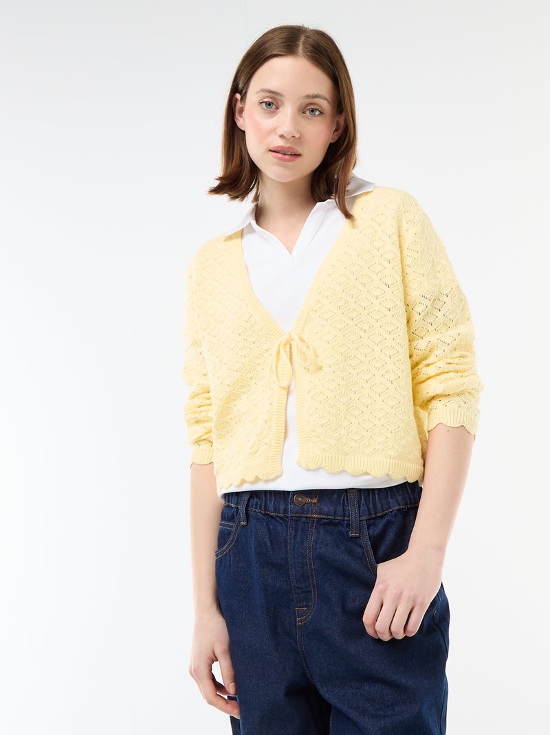 Chaqueta de croché con lazada festoneado Amarillo - Kiabi