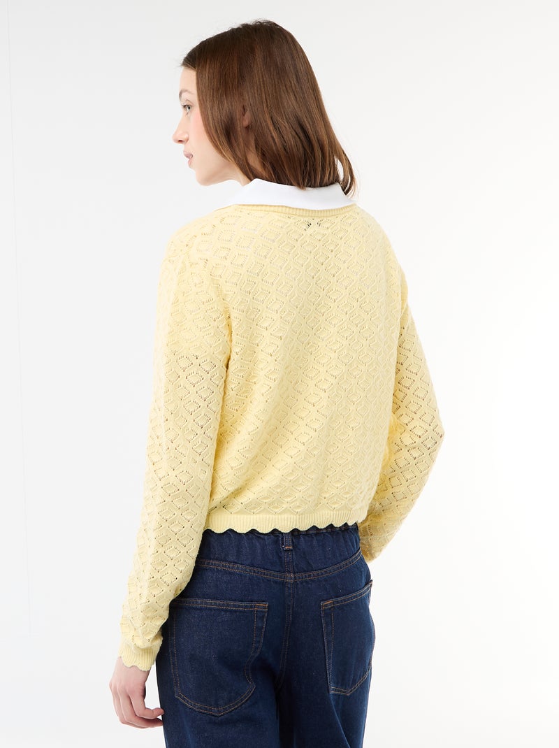 Chaqueta de croché con lazada festoneado Amarillo - Kiabi