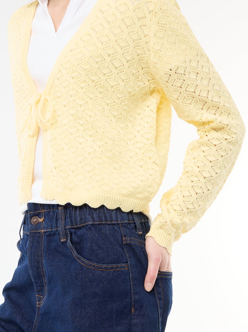 Chaqueta de croché con lazada festoneado Amarillo - Kiabi