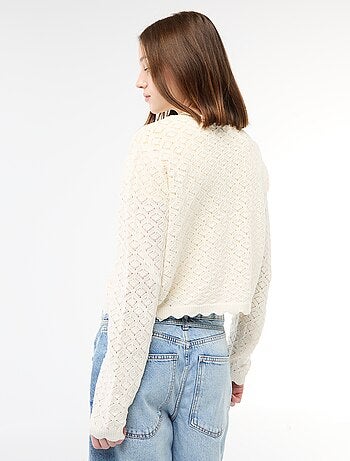 Chaqueta de croché con lazada festoneado