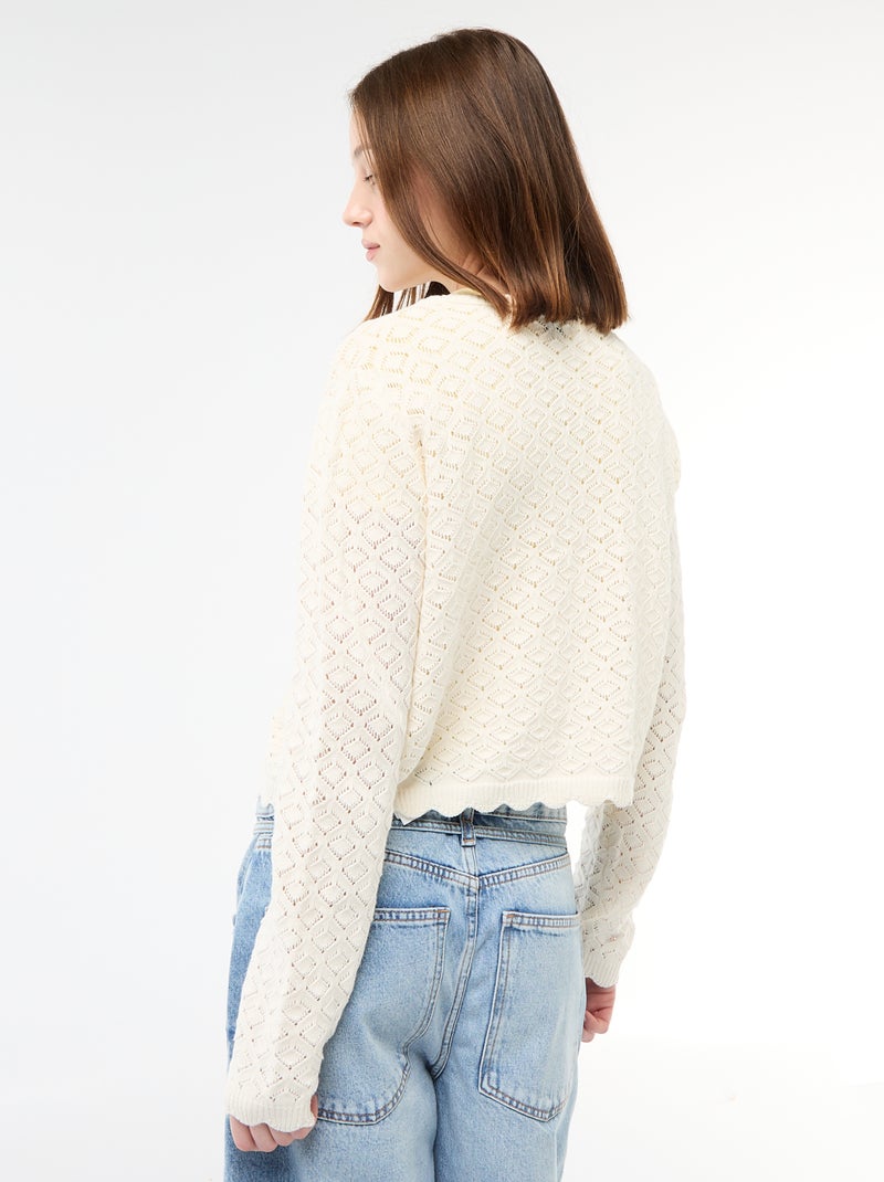 Chaqueta de croché con lazada festoneado Beige - Kiabi