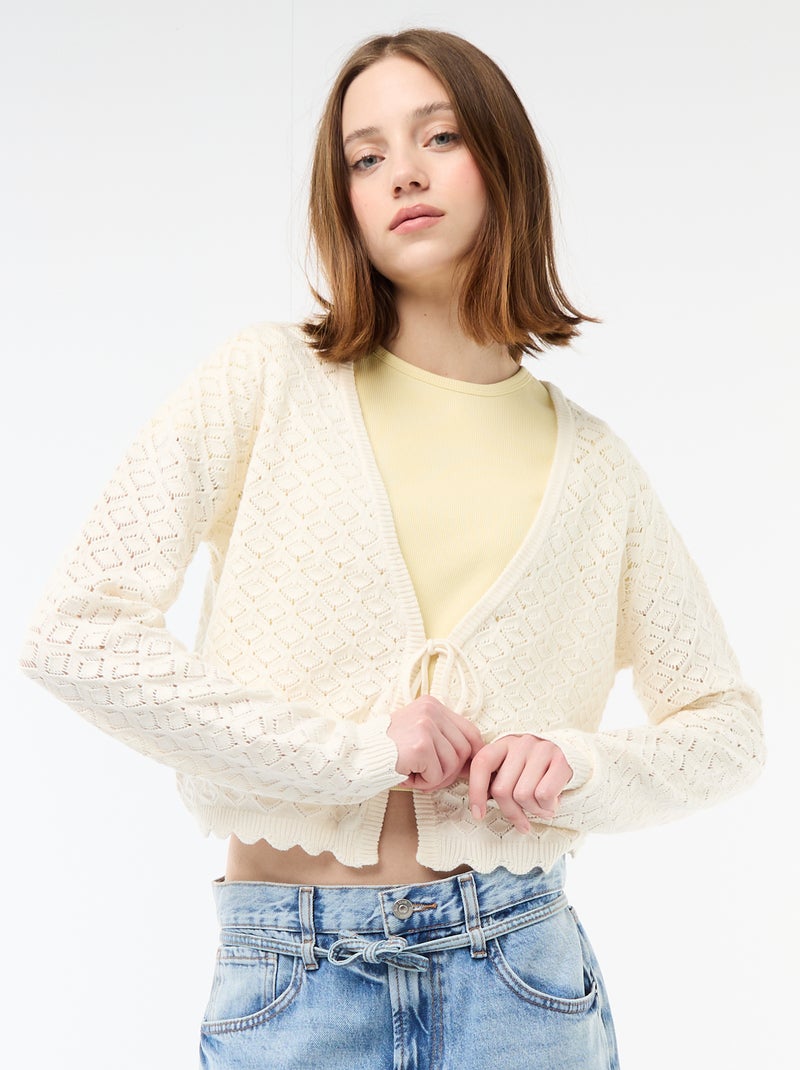 Chaqueta de croché con lazada festoneado Beige - Kiabi