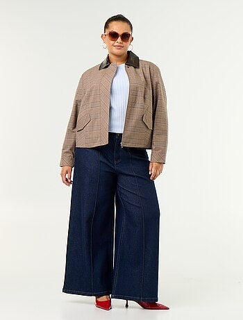 Chaqueta de cuadros con cuello de vinilo
