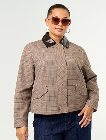 Chaqueta de cuadros con cuello de vinilo