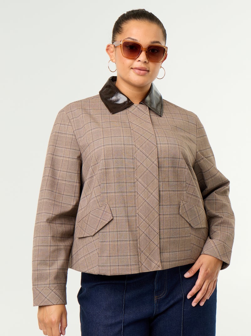Chaqueta de cuadros con cuello de vinilo Beige - Kiabi