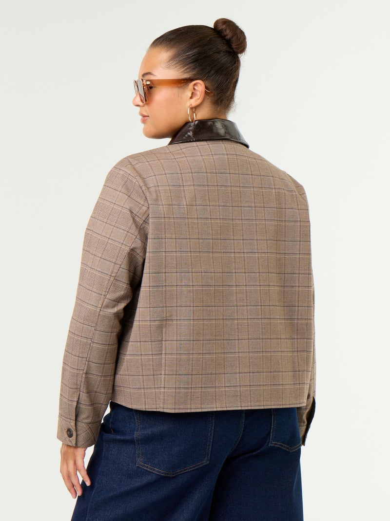 Chaqueta de cuadros con cuello de vinilo Beige - Kiabi