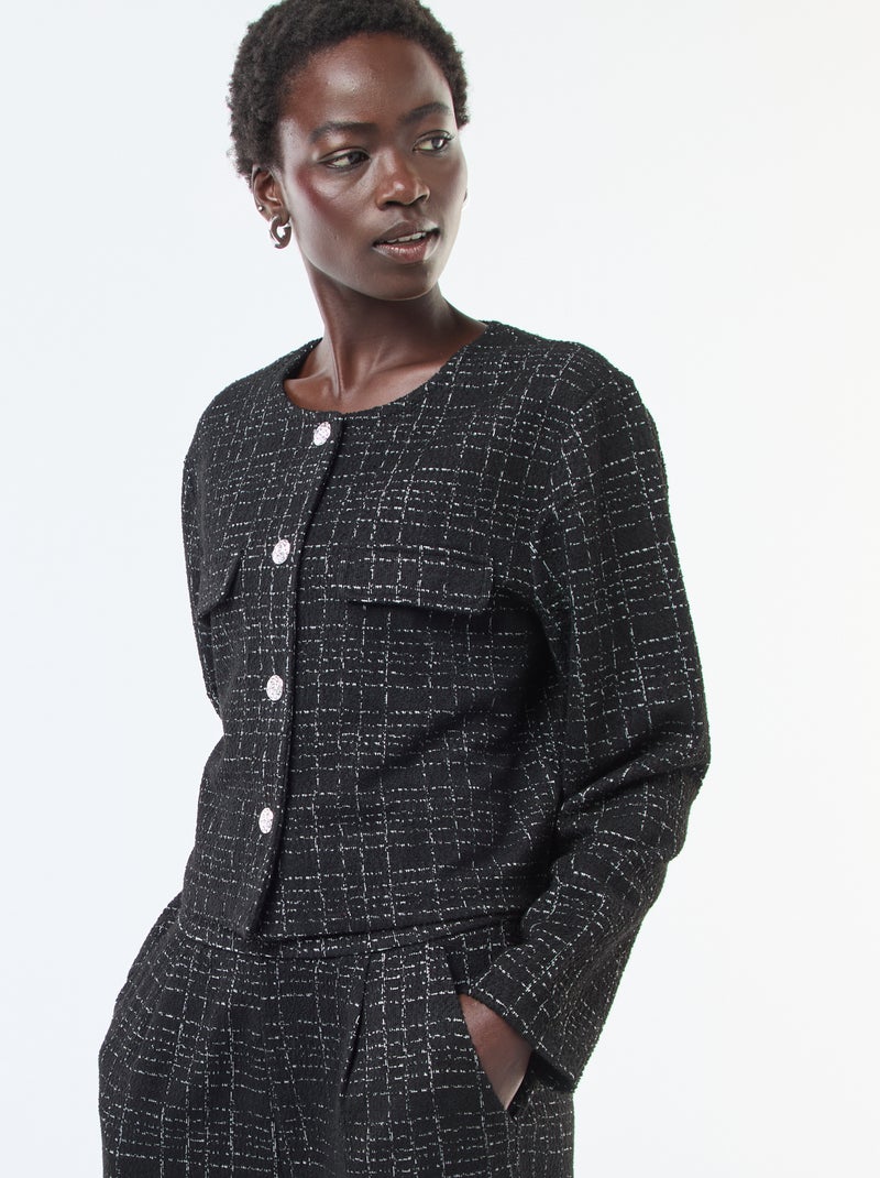 Chaqueta de cuadros 'JDY' con bolsillos de solapa Negro - Kiabi