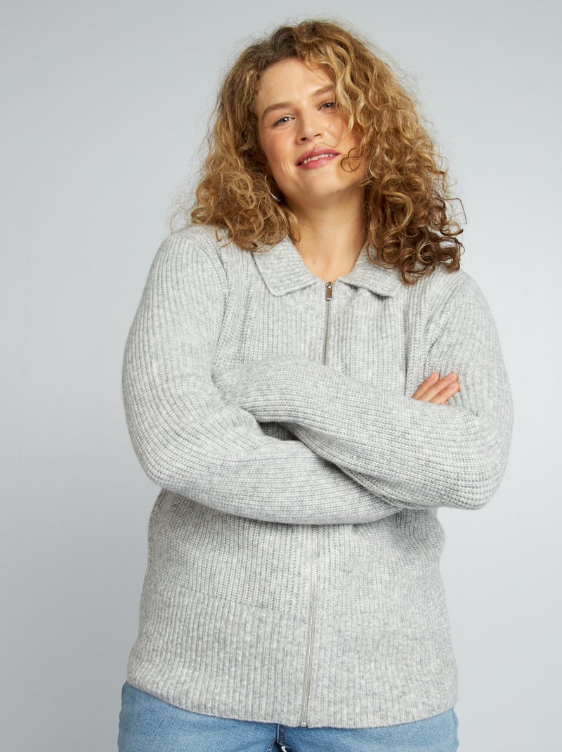 Chaqueta de cuello polo con cremallera gris - Kiabi