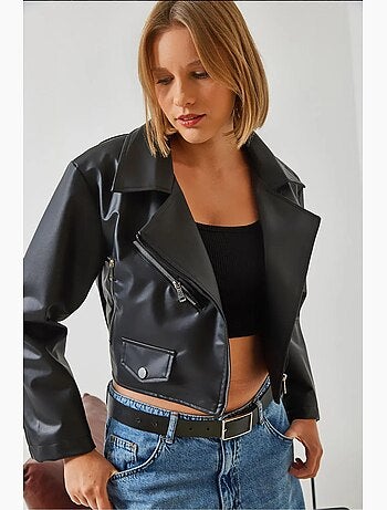 Chaqueta de cuero con detalle de cremallera asimétrica lucci