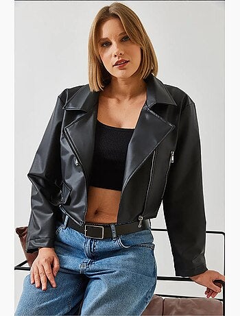 Chaqueta de cuero con detalle de cremallera asimétrica lucci