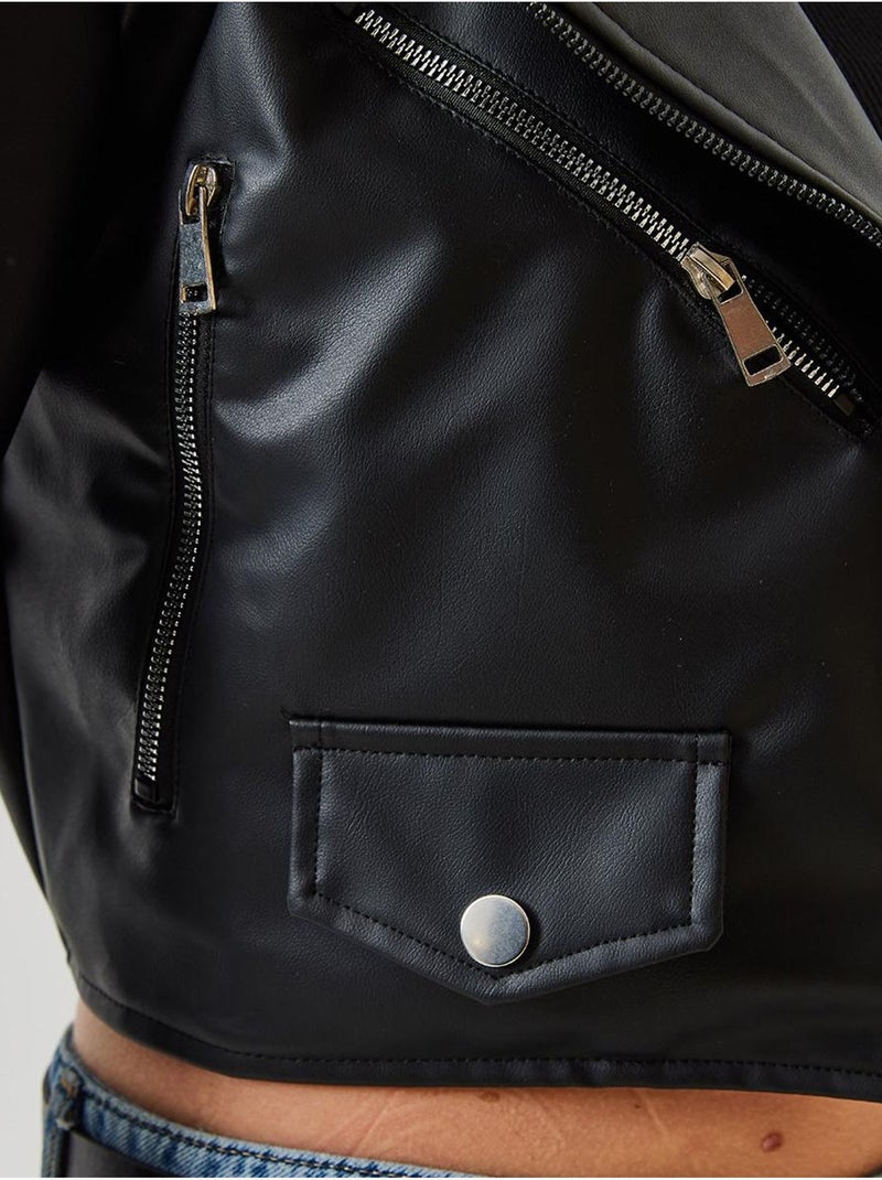 Chaqueta de cuero con detalle de cremallera asimétrica lucci Negro - Kiabi