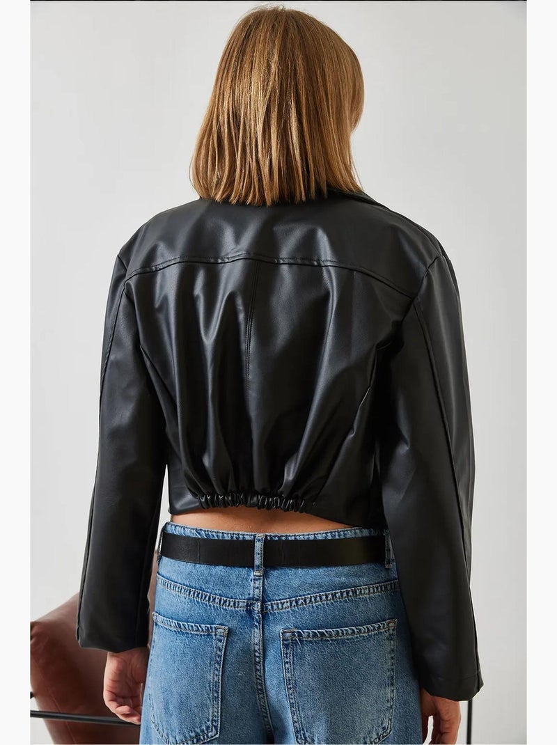 Chaqueta de cuero con detalle de cremallera asimétrica lucci Negro - Kiabi