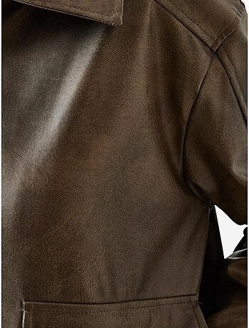 Chaqueta de cuero desgastado con cuello camisero lucci