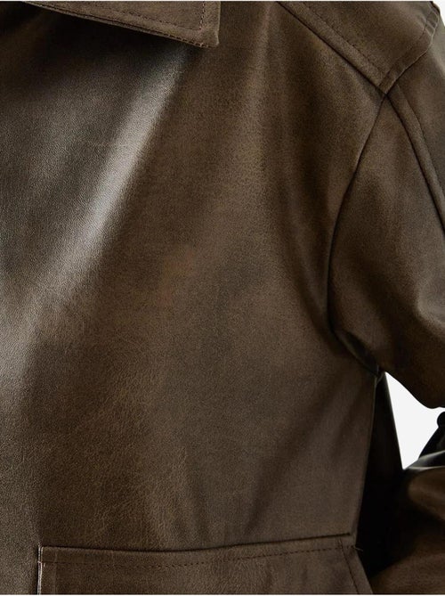 Chaqueta de cuero desgastado con cuello camisero lucci - Kiabi