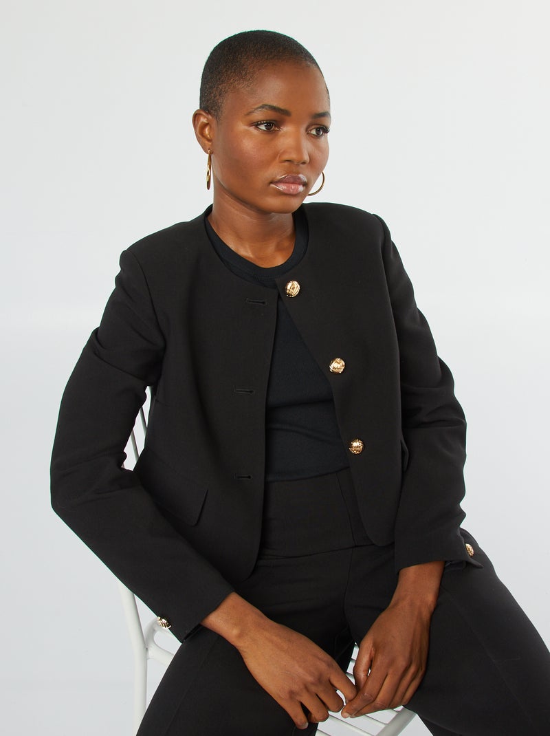 Chaqueta de de traje corta con botones dorados negro - Kiabi