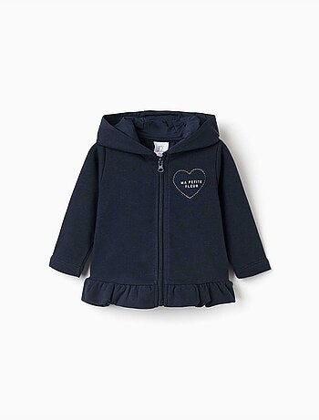 Chaqueta de felpa con capucha, estampado y volantes