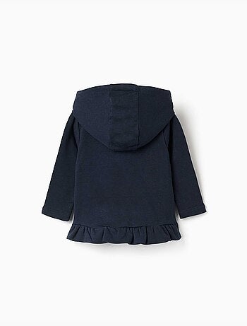 Chaqueta de felpa con capucha, estampado y volantes