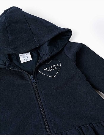 Chaqueta de felpa con capucha, estampado y volantes