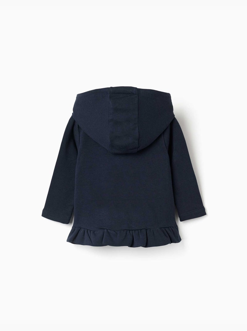 Chaqueta de felpa con capucha, estampado y volantes Azul oscuro - Kiabi