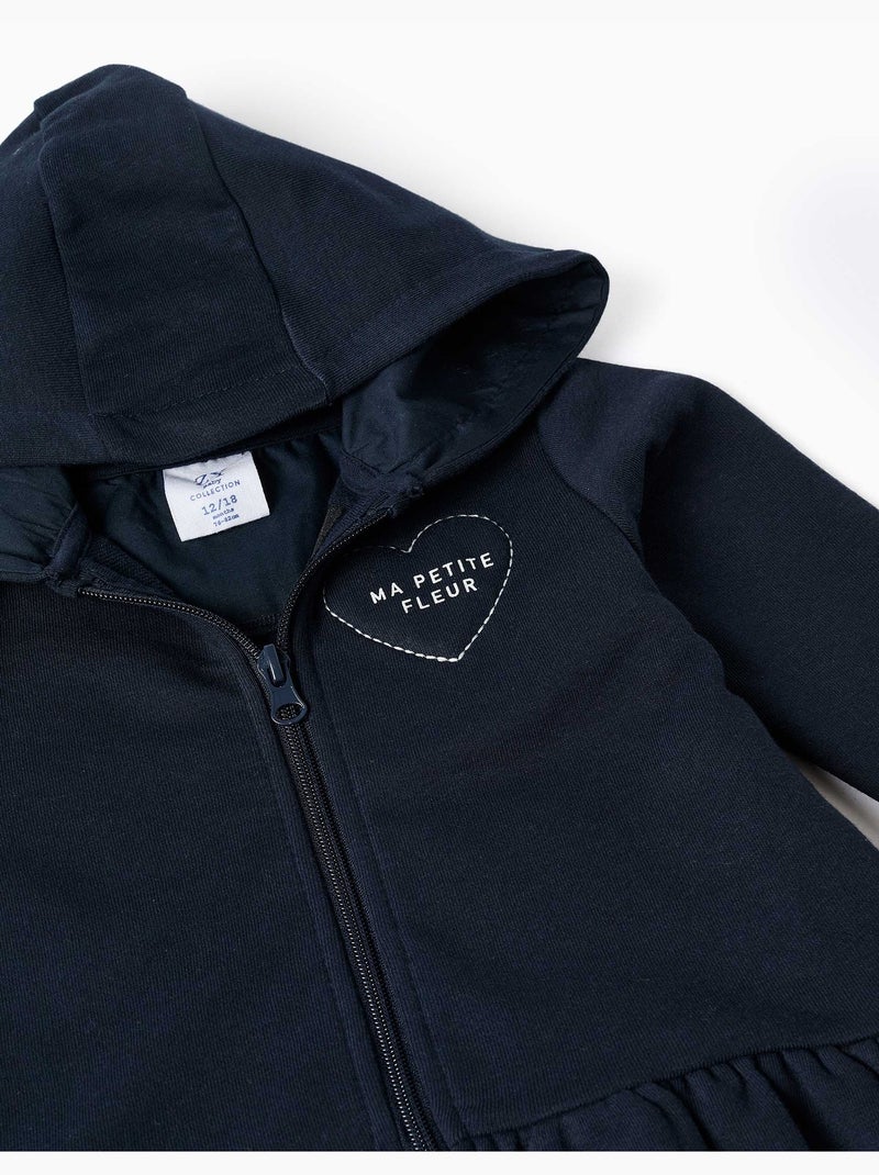 Chaqueta de felpa con capucha, estampado y volantes Azul oscuro - Kiabi