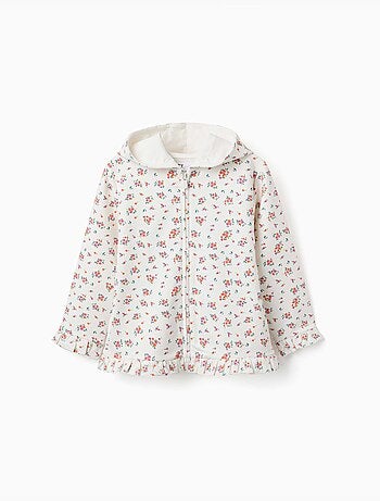 Chaqueta de felpa con capucha y estampado floral
