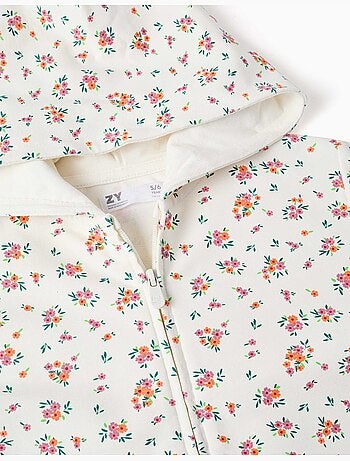 Chaqueta de felpa con capucha y estampado floral