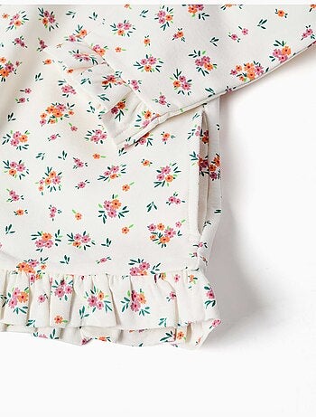 Chaqueta de felpa con capucha y estampado floral