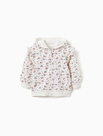 Chaqueta de felpa con capucha y estampado floral