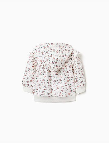Chaqueta de felpa con capucha y estampado floral