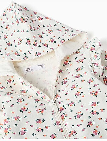 Chaqueta de felpa con capucha y estampado floral