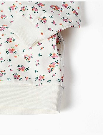 Chaqueta de felpa con capucha y estampado floral