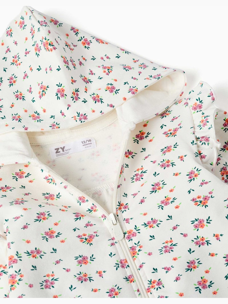 Chaqueta de felpa con capucha y estampado floral Beige claro - Kiabi