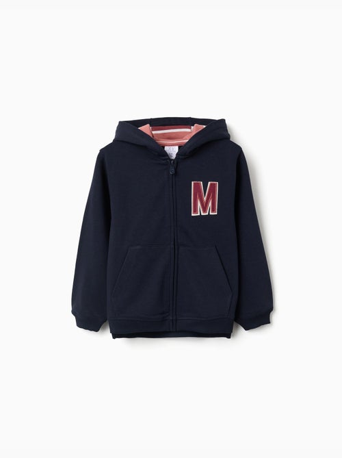 Chaqueta de felpa con capucha y M bordada - Kiabi Chaqueta de felpa con capucha y M bordada - Kiabi
