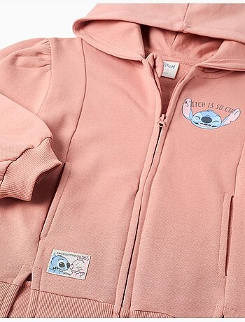 Chaqueta de felpa perchada con capucha y estampados de Stitch