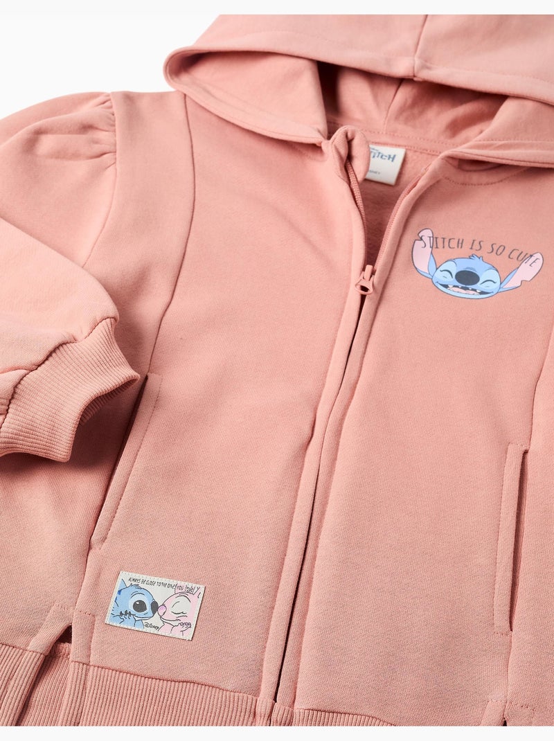 Chaqueta de felpa perchada con capucha y estampados de Stitch Rosa - Kiabi