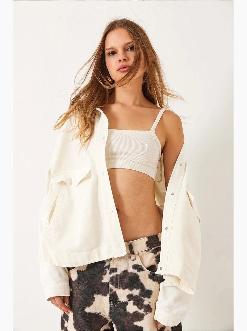 Chaqueta de gabardina con bolsillos abotonados y cuello camisero lucci Marfil - Kiabi