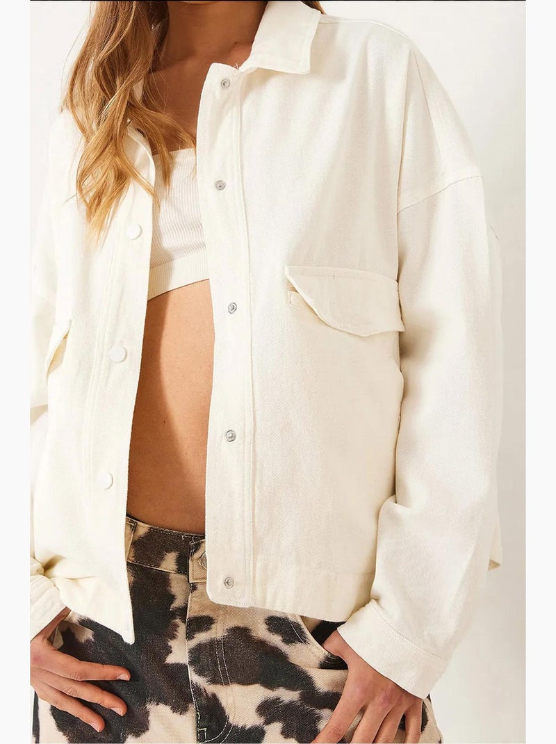 Chaqueta de gabardina con bolsillos abotonados y cuello camisero lucci Marfil - Kiabi