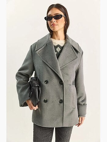 Chaqueta de gabardina extragrande con botones y bolsillos lucci