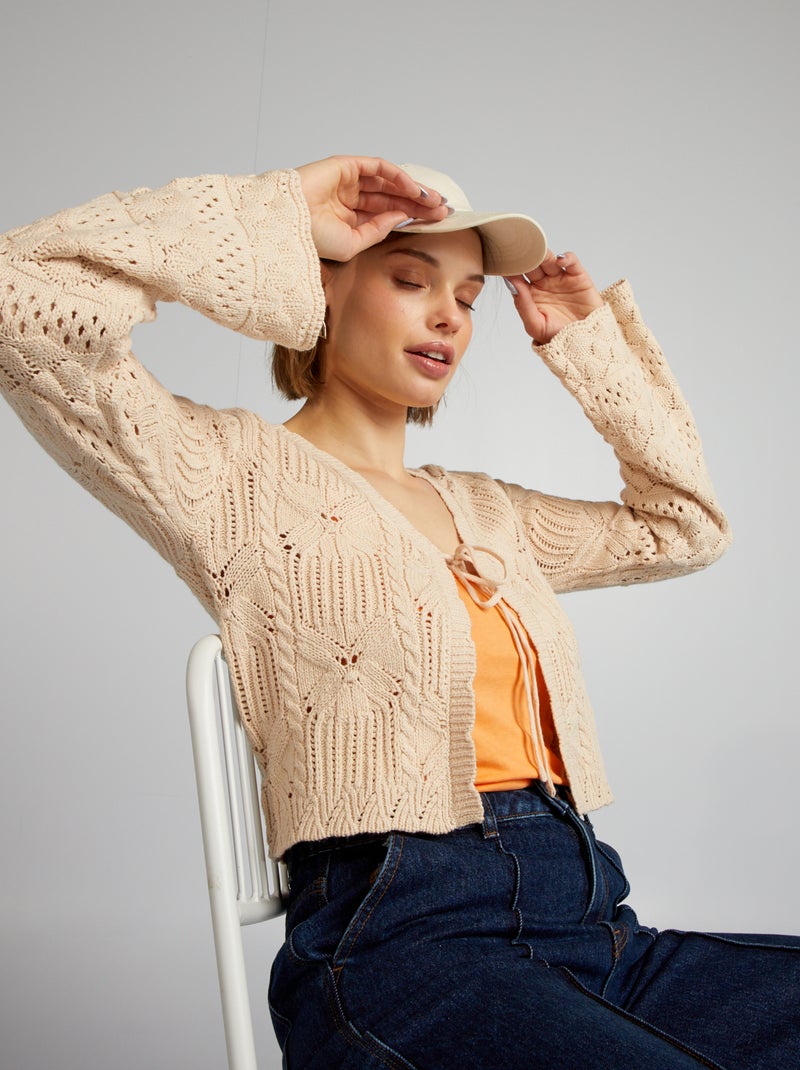 Chaqueta de ganchillo para anudar BEIGE - Kiabi