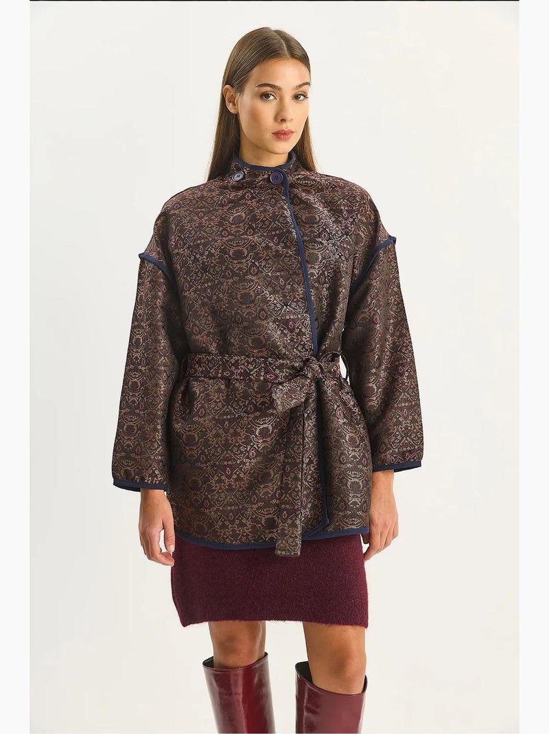 Chaqueta de gran tamaño con cierre de hebilla y estampado jacquard. Lucci Marrón oscuro - Kiabi
