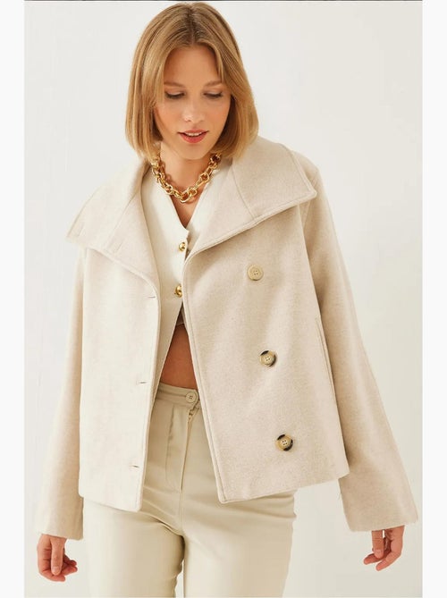 Chaqueta de lana cruzada con botones de bianco lucci - Kiabi Chaqueta de lana cruzada con botones de bianco lucci - Kiabi