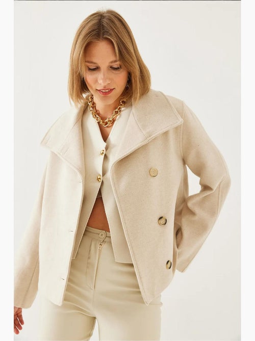 Chaqueta de lana cruzada con botones de bianco lucci - Kiabi Chaqueta de lana cruzada con botones de bianco lucci - Kiabi