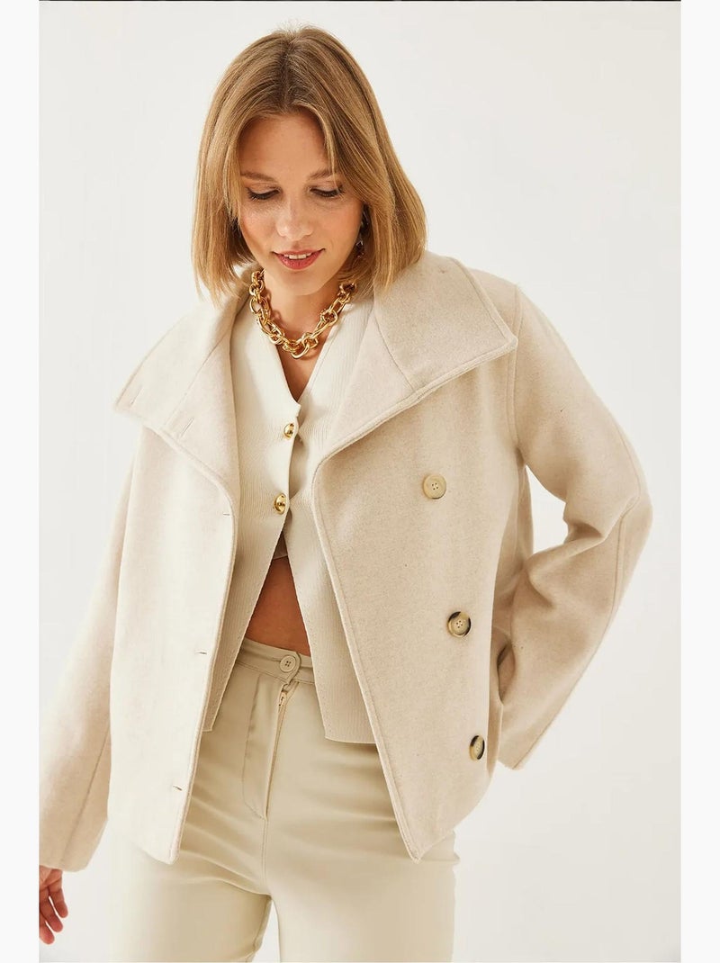 Chaqueta de lana cruzada con botones de bianco lucci Beige arcilla - Kiabi