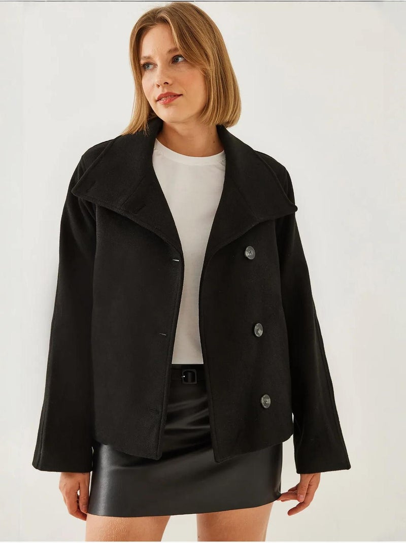 Chaqueta de lana cruzada con botones lucci Negro - Kiabi